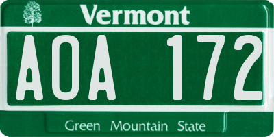 VT license plate AOA172
