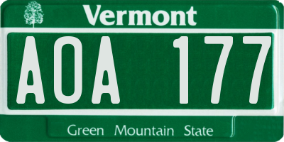 VT license plate AOA177
