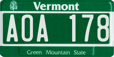 VT license plate AOA178