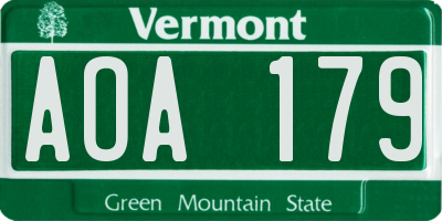 VT license plate AOA179