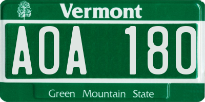 VT license plate AOA180
