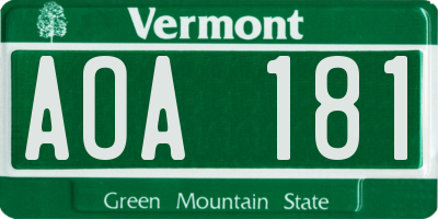 VT license plate AOA181