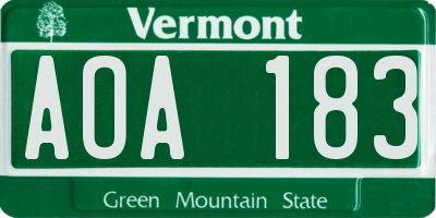 VT license plate AOA183