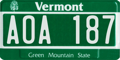 VT license plate AOA187