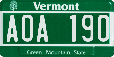 VT license plate AOA190