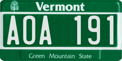 VT license plate AOA191