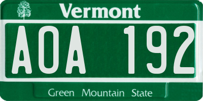 VT license plate AOA192