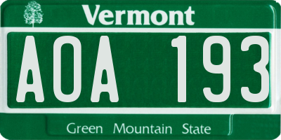 VT license plate AOA193