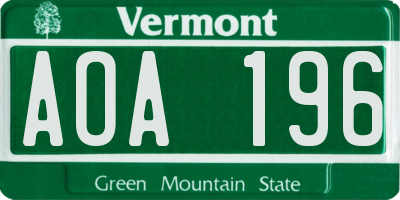 VT license plate AOA196