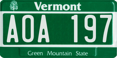 VT license plate AOA197