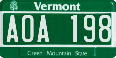 VT license plate AOA198