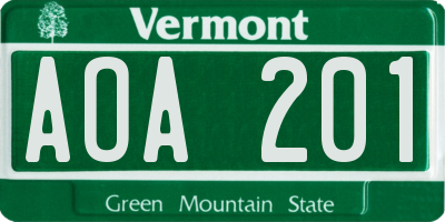 VT license plate AOA201