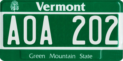 VT license plate AOA202