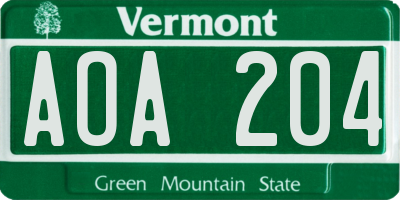 VT license plate AOA204
