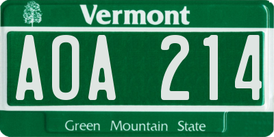 VT license plate AOA214