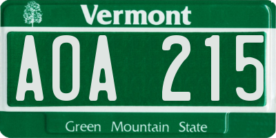 VT license plate AOA215