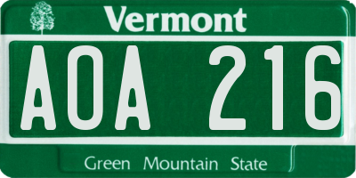 VT license plate AOA216