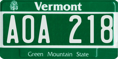 VT license plate AOA218