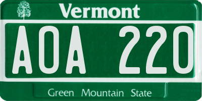VT license plate AOA220