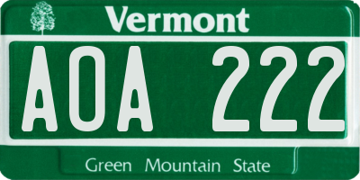 VT license plate AOA222