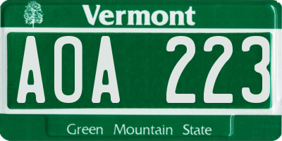 VT license plate AOA223