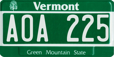 VT license plate AOA225