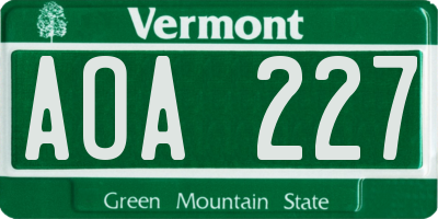 VT license plate AOA227