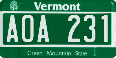 VT license plate AOA231