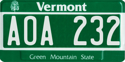 VT license plate AOA232
