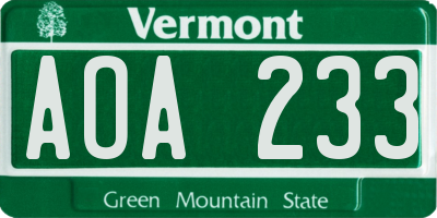 VT license plate AOA233