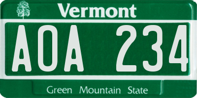 VT license plate AOA234