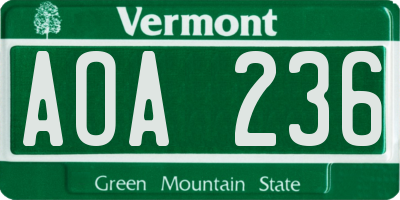 VT license plate AOA236