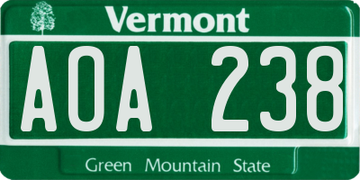 VT license plate AOA238