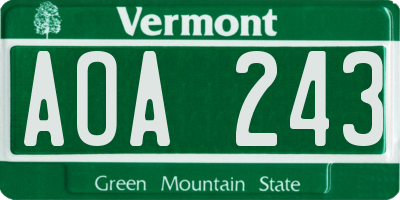 VT license plate AOA243