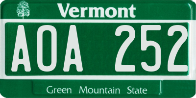 VT license plate AOA252