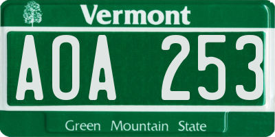 VT license plate AOA253