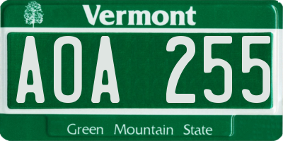 VT license plate AOA255