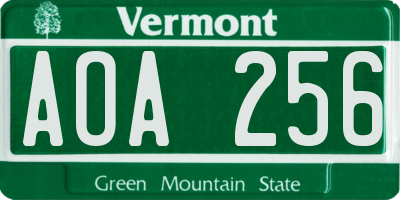 VT license plate AOA256