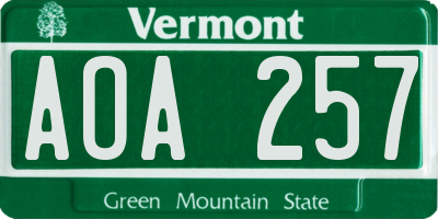 VT license plate AOA257