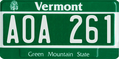 VT license plate AOA261