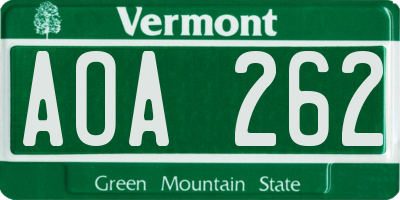 VT license plate AOA262