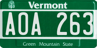 VT license plate AOA263