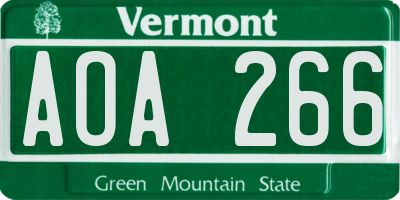 VT license plate AOA266