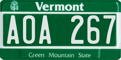 VT license plate AOA267