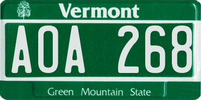 VT license plate AOA268