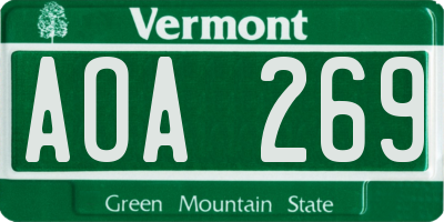 VT license plate AOA269