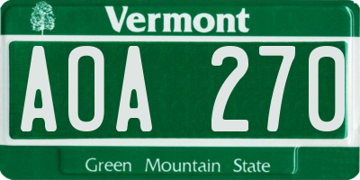VT license plate AOA270