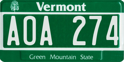 VT license plate AOA274