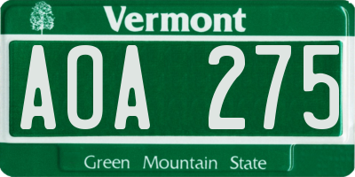 VT license plate AOA275