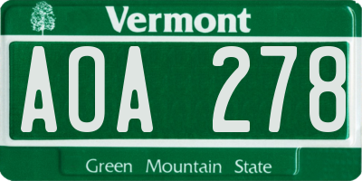 VT license plate AOA278
